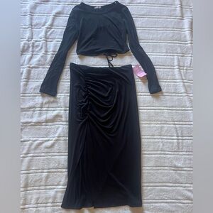 2 piece midi length skirt and long sleeve crop set
